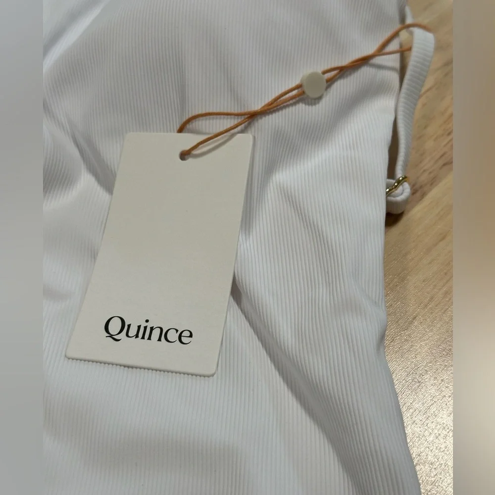 NWT QUINCE Italian Cami Ribbed One-Piece Swimsuit White (bin 6)